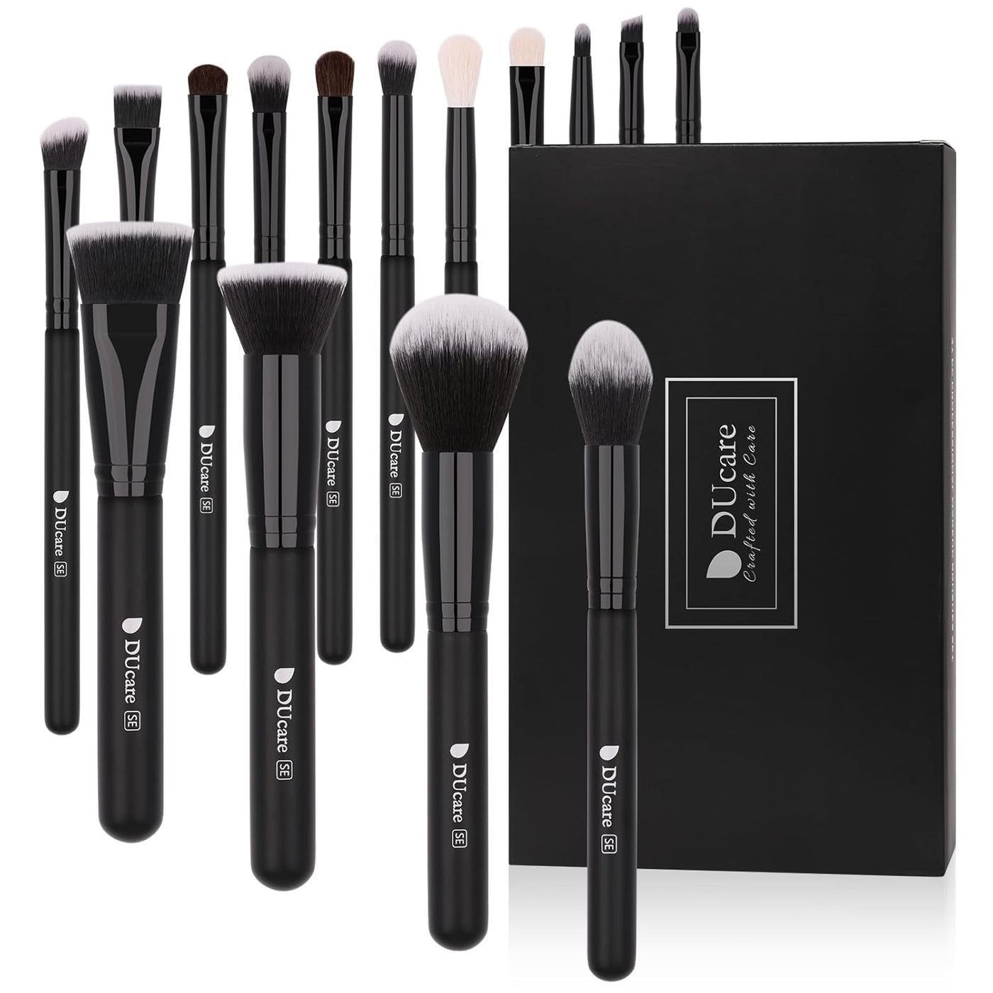 Makeup Brushes 15Pcs Premium Synthetic Kabuki Makeup Brush Set, Professional Foundation Concealers Powder Blush Blending Face Eye Shadows Black Brush Sets
