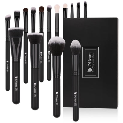 Makeup Brushes 15Pcs Premium Synthetic Kabuki Makeup Brush Set, Professional Foundation Concealers Powder Blush Blending Face Eye Shadows Black Brush Sets