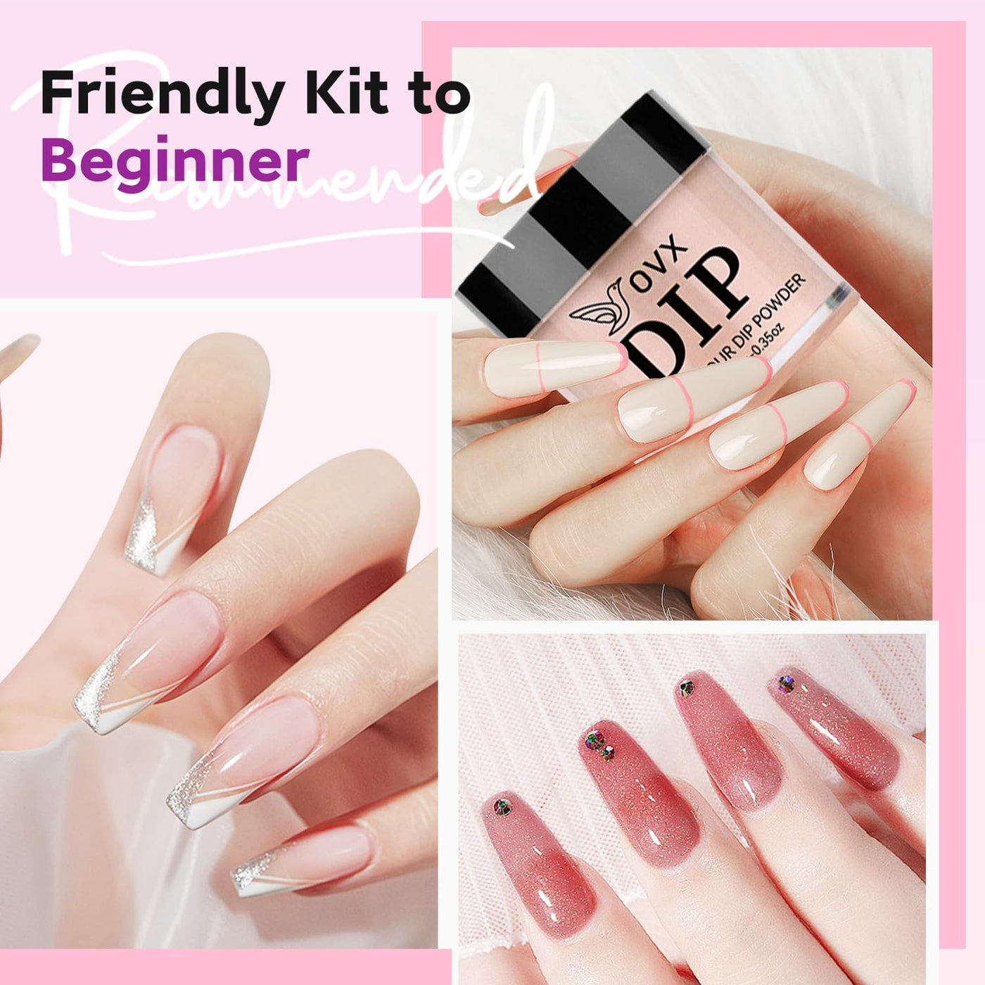Dip Powder Nail Kit - 8 Colors Starter Set with Liquid, Recycling Tray for Beginners, Home and Salon Manicure Art