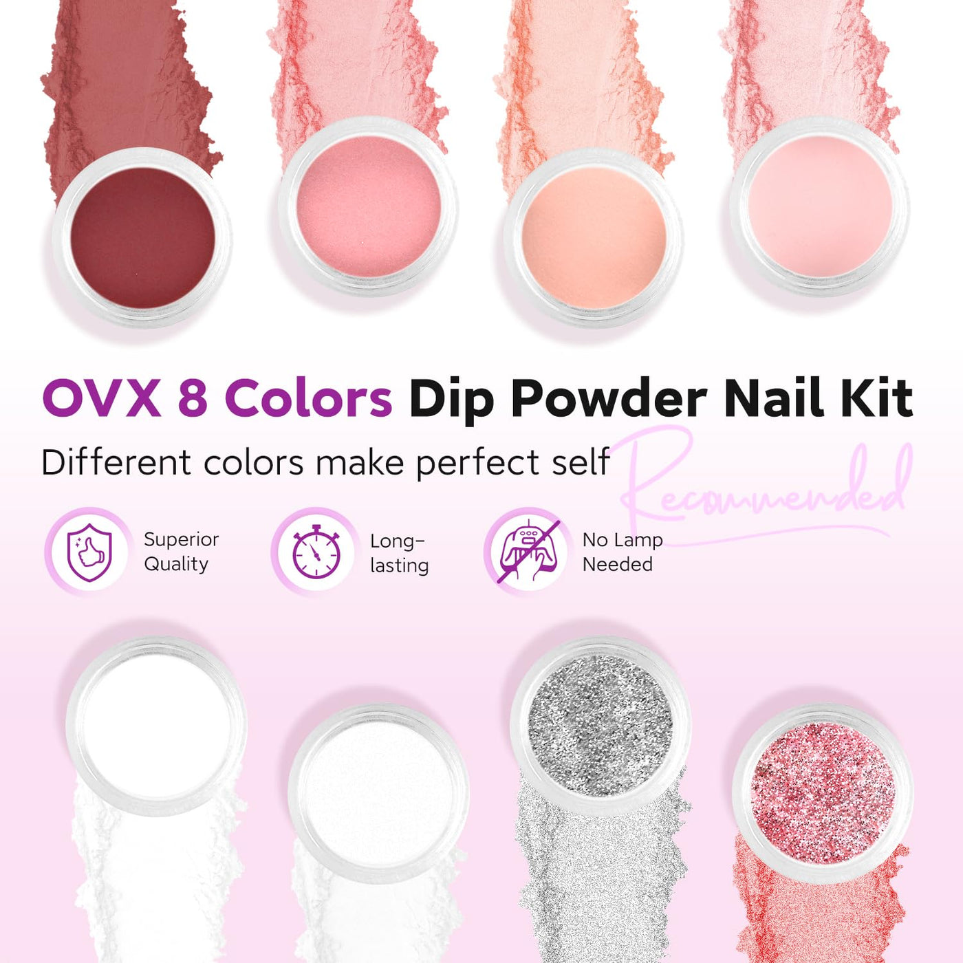 Dip Powder Nail Kit - 8 Colors Starter Set with Liquid, Recycling Tray for Beginners, Home and Salon Manicure Art